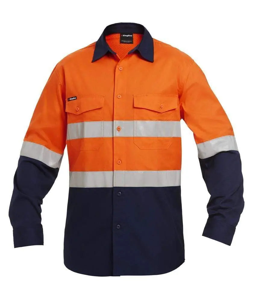 KingGee Work Wear Orange/Navy / 2XS KingGee Workcool 2 Hi-Vis Reflective Spliced Shirt L/S K54880